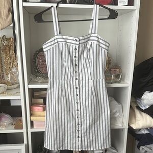 Striped Button-Front Summer Dress in White and Navy